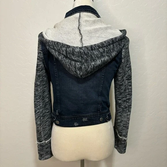 Free People Distressed Denim Jean Knit Sweatshirt Hoodie Jacket size XS - Picture 11 of 13